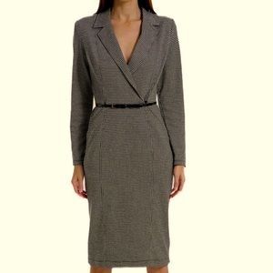 Max Studio NWT houndstooth notch collar belted dress; size XS